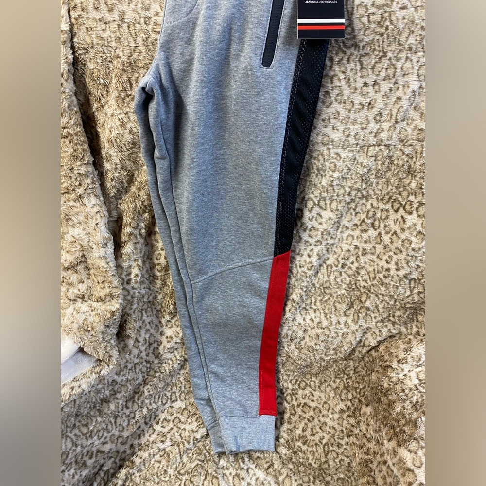 Akademiks, sweatpants,gray, red, black, size small, - Picture 3 of 5